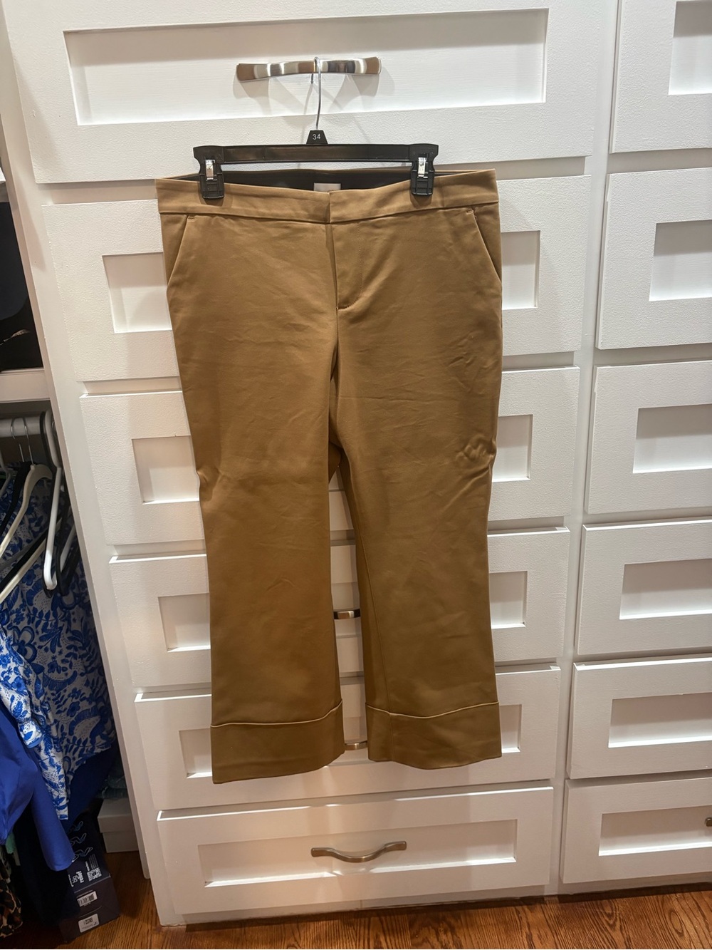 ecru Wide-Leg Cropped Dress Pants in Camel Brown